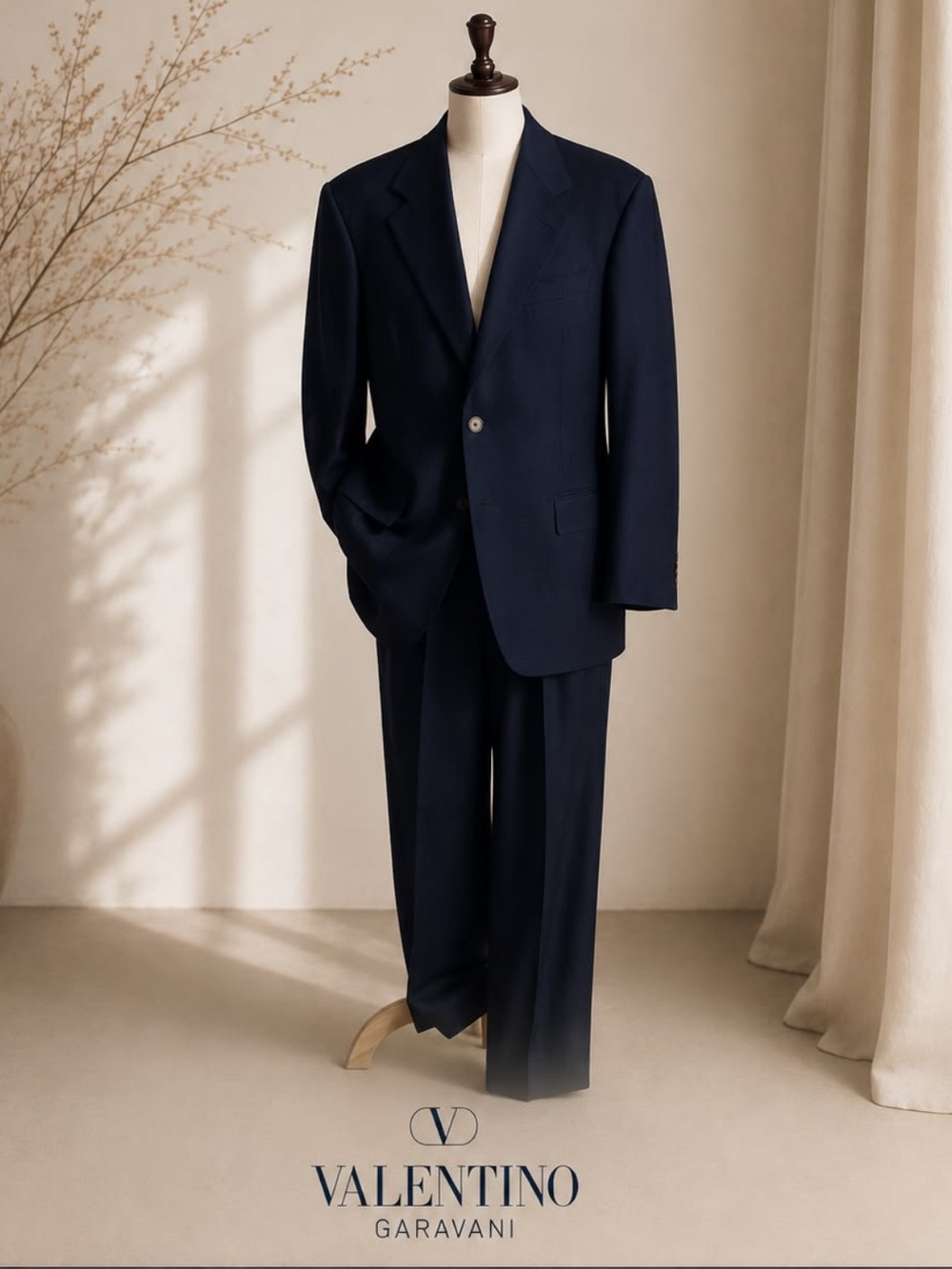 VALENTINO Garavani Uomo‎ Line Men’s Sz 46 Luxury Suit Navy Virgin Wool Tailored